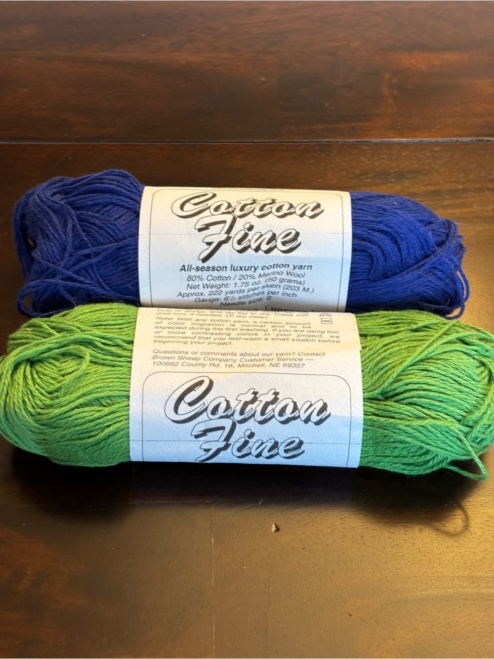 Cotton Fine by Brown Sheep Co 2 skeins different colors